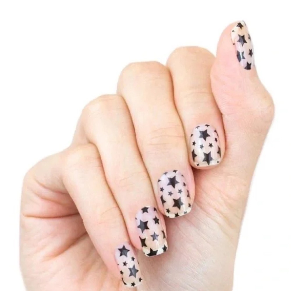 Color Street Star For The Course Nail Polish Strips Black Stars Clear FDL042